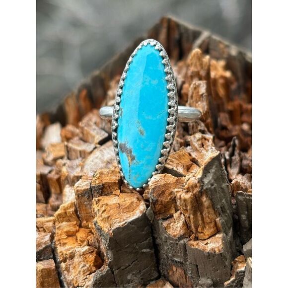 Ring, Kingman Turquoise and Sterling Silver Ring, size 7.5, NEW, Handmade, Made - Picture 1 of 9